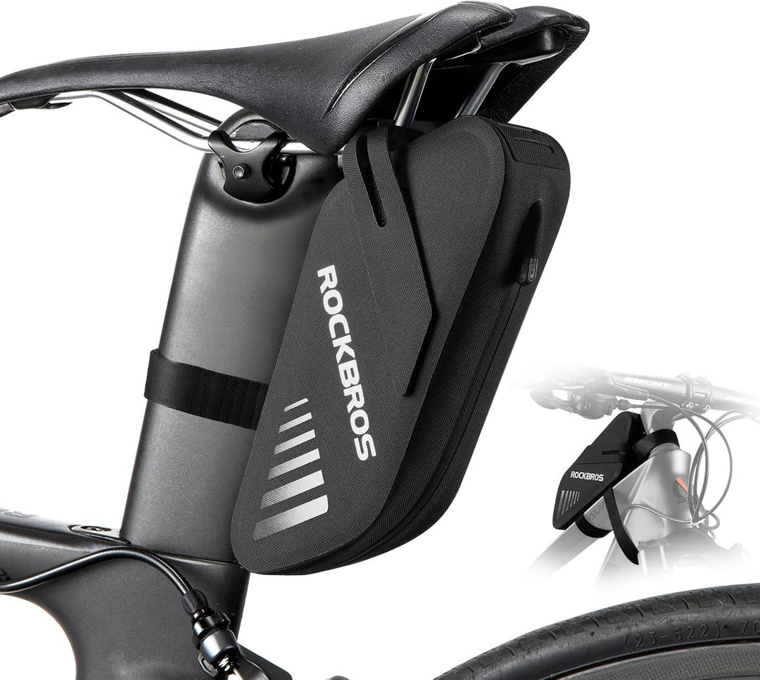 ROCKBROS Bike Seat Bag, Waterproof 0.6L Bike Seat Bag Frame Bag, Lightweight Bike Saddele Bag Top Tube Bag, Bike Accessories for Mountain MTB Road Foldable Bikes
