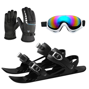 GKWW Mini Ski Skates with Gloves & Goggles Winter Outdoor Skiing Mini Sled Snowboard Sled Shoes Portable Snowblades Skis Shoes Adjustable Short Snowskates Skiboards