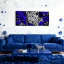 3D Leopard Canvas Wall Art for Living Room,Navy Blue Purple Rose Flowers Framed Wall Art Cheetah Print Wall Decorations,Western Wild Animal African Safari Animals Canvas Artwork Paintings,Black White Grey