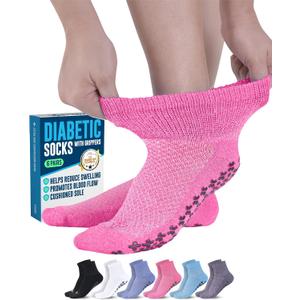 Doctor's Select Non Slip Diabetic Socks for Women Men 6 Pairs Hospital Socks with Grips for Women | Yoga, Gripper Socks