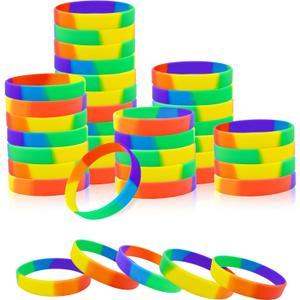 BDS-HOME 40pcs Pride Month Rainbow Silicone Wristbands Stretchable Colorful Bracelets Bulk Pride Day Bracelets LGBTQ Support for Festivals Parades Decorations Party Accessories (MIX)