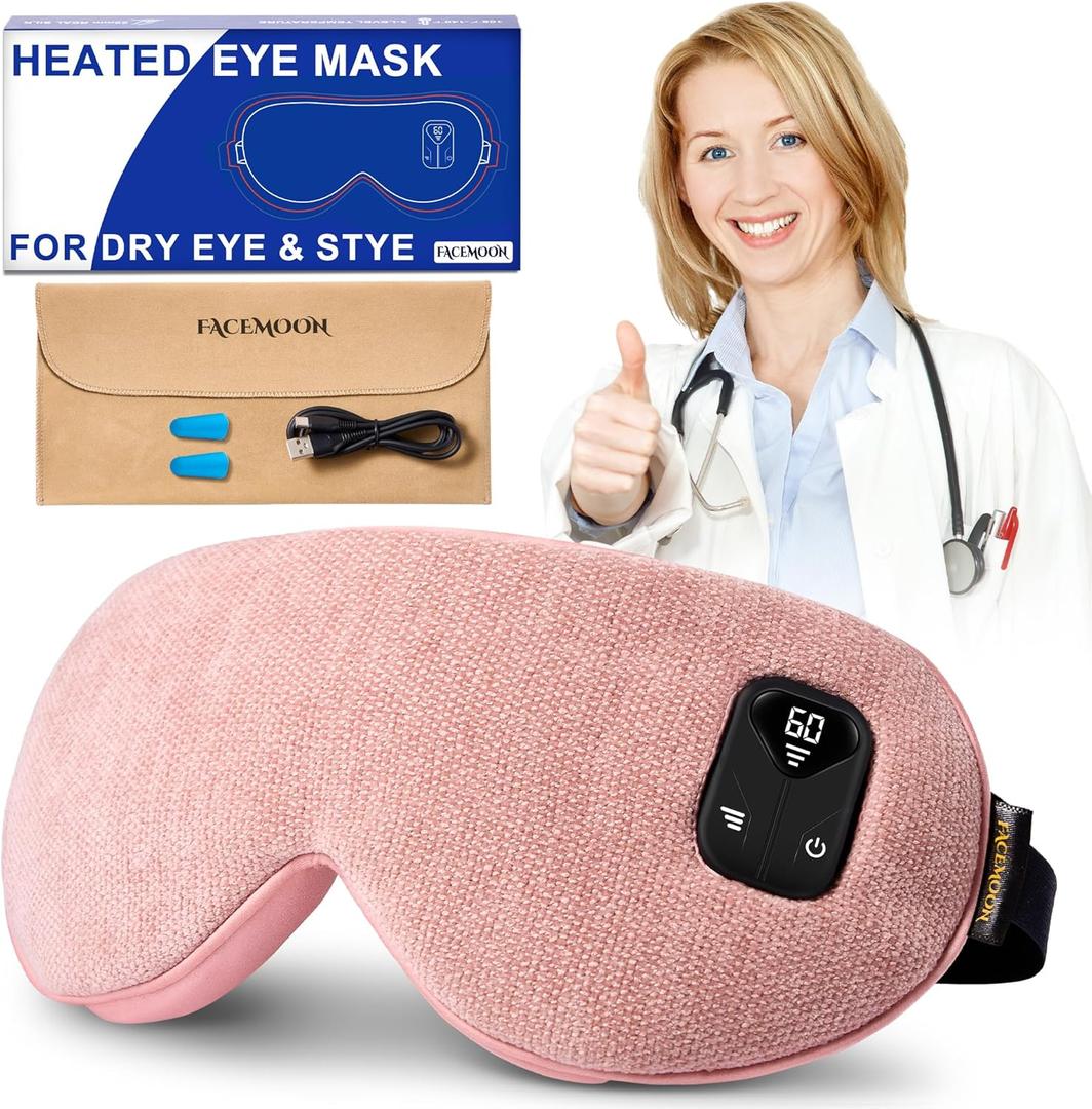Heated Eye Mask for Warm Compress: Dry Eyes Blepharitis Stye Hot Relief,1500 MAh - Electric Cordless Heating Pad for Traveler Computer Tied Eyes - Rechargeable Washable Pink