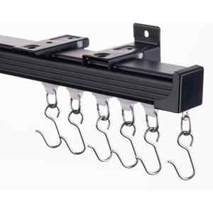 Ceiling Curtain Track, 12ft to 18ft Adjustable Curtain Track Ceiling/Wall Mount, Heavy Duty Aluminum Curtain Track with Roller Hooks - Curtain Rail System for Grommet/Pleated Drape, Black