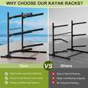 Kayak Storage Rack, Heavy Duty Freestanding Kayak Stand for 3 Kayaks, Adjustable Canoe and Paddleboard Holder for Indoor Outdoor Garage Storage, Assembly Required, 3-Tier