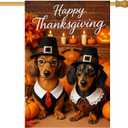 IVN Happy Thanksgiving Dachshund Garden Flag 12x18 Inch Double Sided Pilgrim Dog Pumpkin Autumn Outdoor Yard Flag for Home Front Door Lawn Porch Decor
