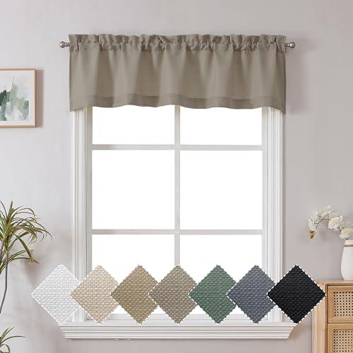 Chyhomenyc Stone Beige Valance for Windows, Light Filtering Faux Linen Textured Small Window Kitchen Curtain, Rod Pocket Short Valance for Bathroom Laundry Basement, 60Wx14L inch, 1 Piece