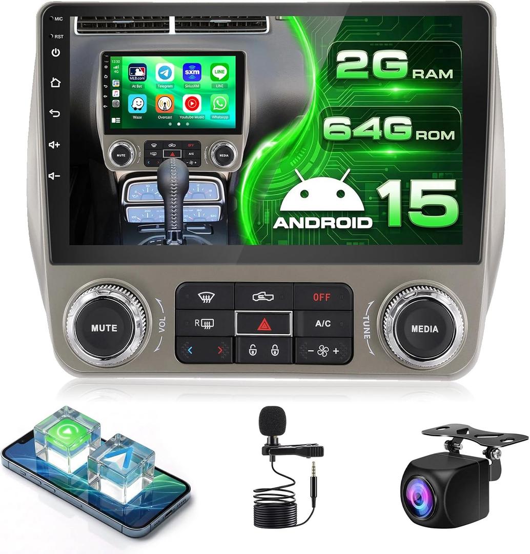 Car Radio for Chevrolet Chevy Camaro 2010 2011 2012 2013 2014 2015 with Wireless Carplay/Android Auto, 9 Inch [2G+64G] Android 13 IPS Touch Screen Bluetooth Radio with GPS, WiFi, DSP