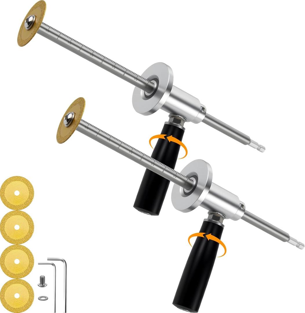 Inside Pipe Cutter for PVC Pipe, 2Pcs Pipe Cutter Tool Set with Diamond Grit Cutting Wheel and Handle, 7in Adjustable Cutting Depth, 1/4in Hex Shank Fit for Impact Drivers and Drills