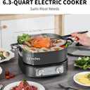 6-Quart Electric Skillet with Grill | Non-Stick PFOA-Free Ceramic-Coated Pot, 1600W, Timer & 3 Power Settings for Steak, Egg, Ramen (Includes Tongs) Pot & Grill