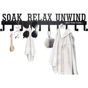 Hot Tub Towel Rack for Outdoor 28 inches, Hot Tub Accessories Holder with 10 Hooks,Towel Rack for Bathroom and Outside Hot Tub, Wall Mount Towel Organizer for Towels,Coats and Robes, Black