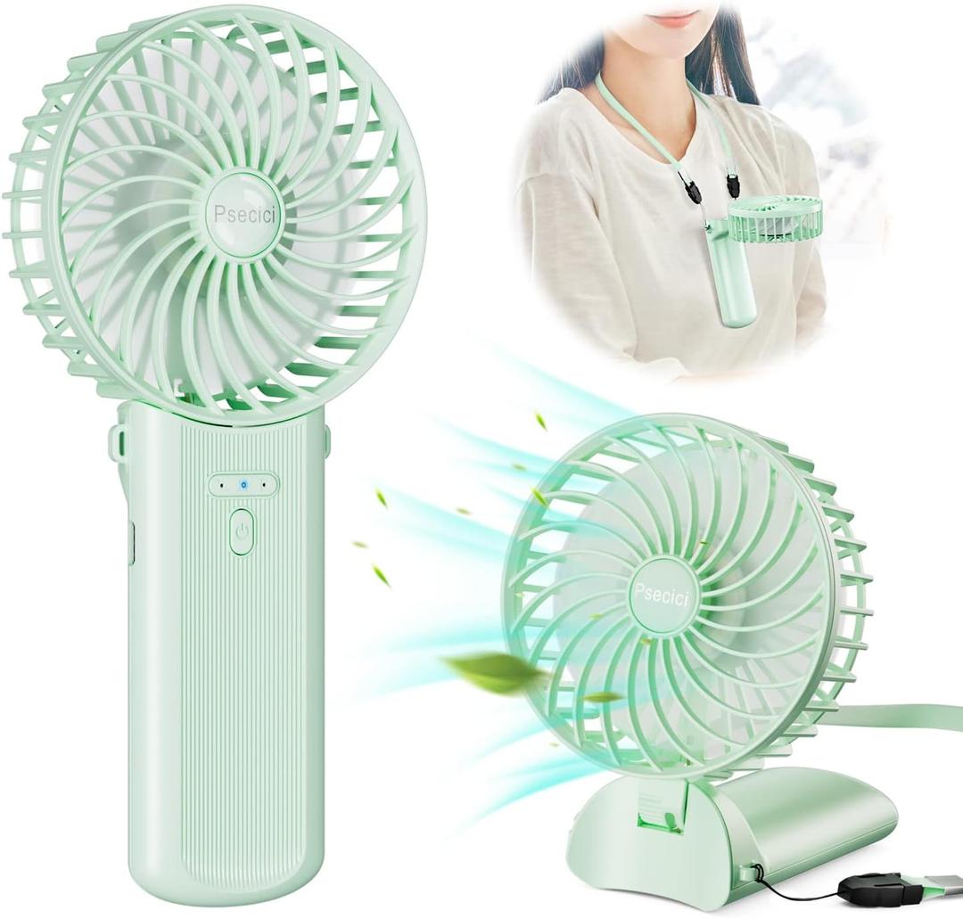 Handheld Fan, Mini Portable Personal Fan with lanyard, 4 Speeds Level 180 Foldable Design for Desk/Travel/Office/Outdoor (Green)