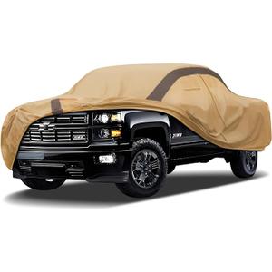 Car Cover Waterproof All Weather Compatible with Silverado, Outdoor Anti-UV Sun Rain Protection Truck Cover, Camel with Brown 15 Ft