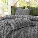 Amlie Home Tufted Boho Comforter Set Queen Size, 3 Pieces Soft Textured Bed Set, Lightweight Breathable Comforter for All Seasons, Farmhouse Shabby Chic Jacquard Bedding, Cozy Gift for Women, Grey