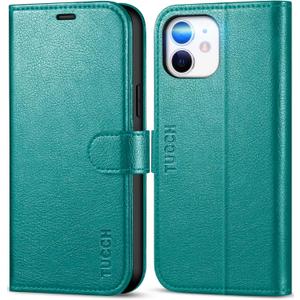 TUCCH Case for iPhone 12, Shockproof Wallet Case [RFID Blocking ] Card Holder, Synthetic Leather Cover Stand Full Protection Compatible with iPhone 12/12 Pro (6.1 Inch, 2020)  Cyan