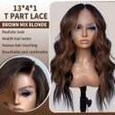 Synthetic Lace Front Wigs for Black Women Highlight Brown Mix Black Natural Wavy Glueless Wig Ready to Wear 13x4x1 HD Lace Pre Plucked Middle Part Wig 26 Inch