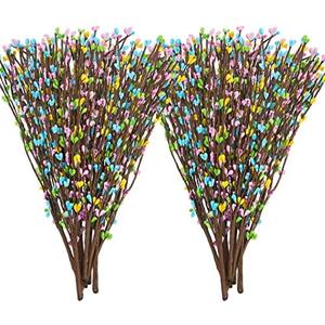 Juinte 15 Packs Easter Berry Garland Artificial Sprays Wire Spring Pip Berry Decorative Garland Picks Floral Pip Picks Stems for Easter Crafts Floral Arrangement Wreath Making