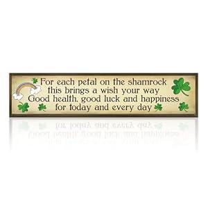 St Patricks Day Decorations Irish Blessing Quote Wooden Box Sign, For Each Petal On The Shamrock Saying, Rustic Tabletop Plaque for Shelf Mantel Office, Lucky Clover Home Decor