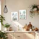 Boho Plant Wall Art Green Botanical 2Pcs Bohemain Framed Wall Printing Neutral Canvas Prints with Eucalyptus Leaf and Glass Bottle Sage Green Wall Decor For Kitchen Dining Room Living Roon Bathroom 16x20IN