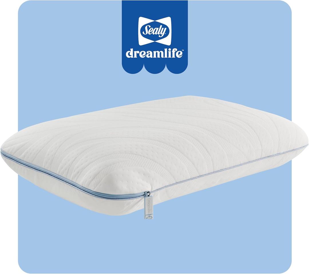 Sealy Dreamlife King Size Memory Foam Cooling Pillow with Surface Guard Technology, Removable Machine-Washable Cover, White