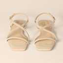 Amazon Essentials womens Flat Strap Sandals (7.5, Beige Patent)