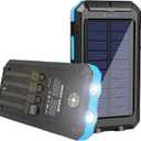 YELOMIN Solar Charger, 20000mAh Portable Type-C Solar Power Bank with 4 Cables, Waterproof Battery Pack, Outdoor External Backup Power Charger Six Outputs/LED Flashlights, Perfect for Camping Travel (Blue)