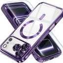 Misea Magnetic for iPhone 17 Pro Case Compatible with MagSafe [Never Yellowing] [Military Grade Drop Protection] Full Camera Lens Protector Plating Soft Clear Phone Case for Women, Deep Purple