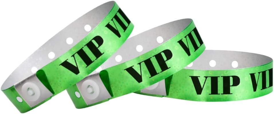 100 WristCo Holographic Green VIP Plastic Wristbands - Wristbands for Events