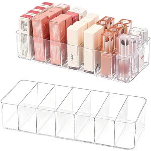 2 Pack Clear Acrylic Makeup Organizers, 7-Section Bathroom Organizer for Drawer, Cosmetic Display Cases, Blushes Highlighters Eyeshadow Powder Makeup Organizer Holder Storage