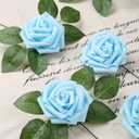 IPOPU 30pcs Baby Blue Roses Foam Flowers Artificial Roses with Stems, Fake Roses with Fake Flowers for DIY Wedding Bouquets Baby Shower Centerpieces Floral Party Home Dcor (Light Blue)