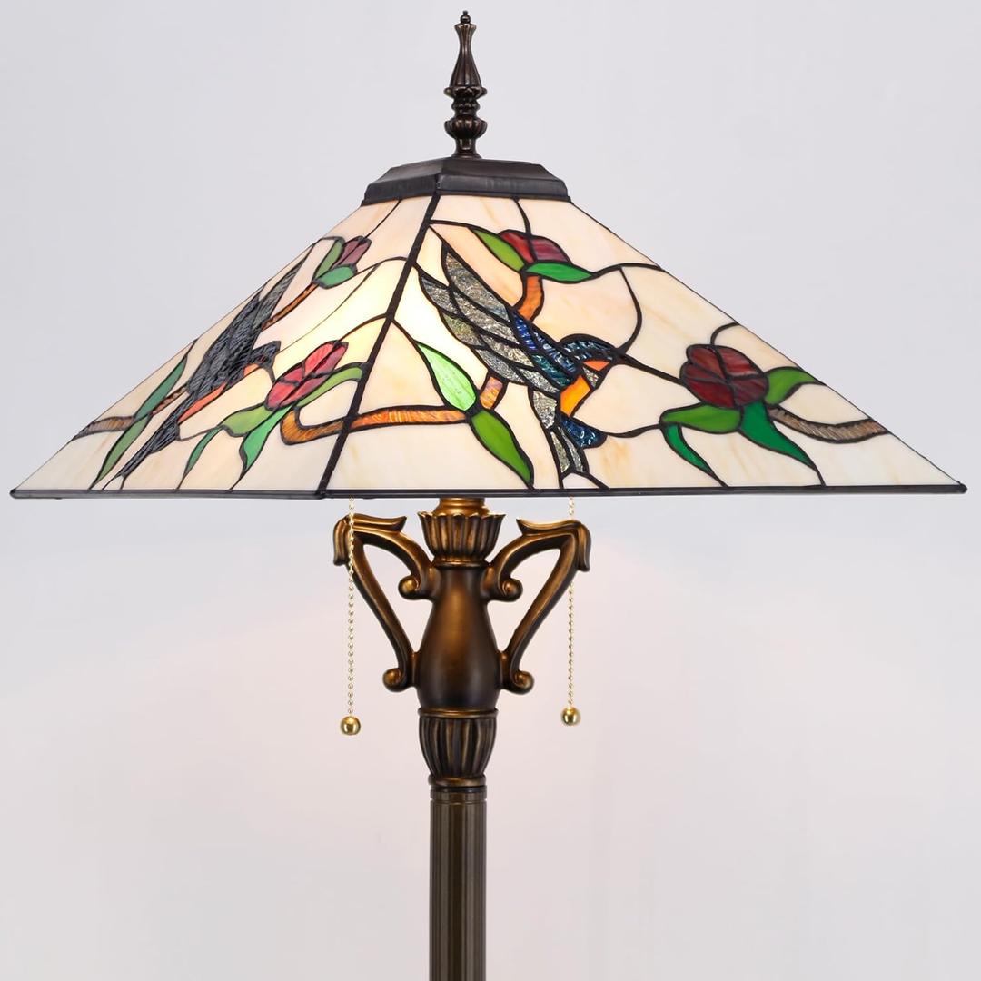 Tiffany Floor Lamp Amber Hummingbird Mission Style Stained Glass Standing Reading Light 16X16X64 Inch