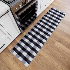 Ottomanson Hallway Runner Rug 1'10" x 7' Non Slip Buffalo Plaid Area Rugs Easy to Clean Laundry Rug Runner Durable & Pet Friendly Floor Carpet Runners for Hallways Entryway Living Room, Black/White