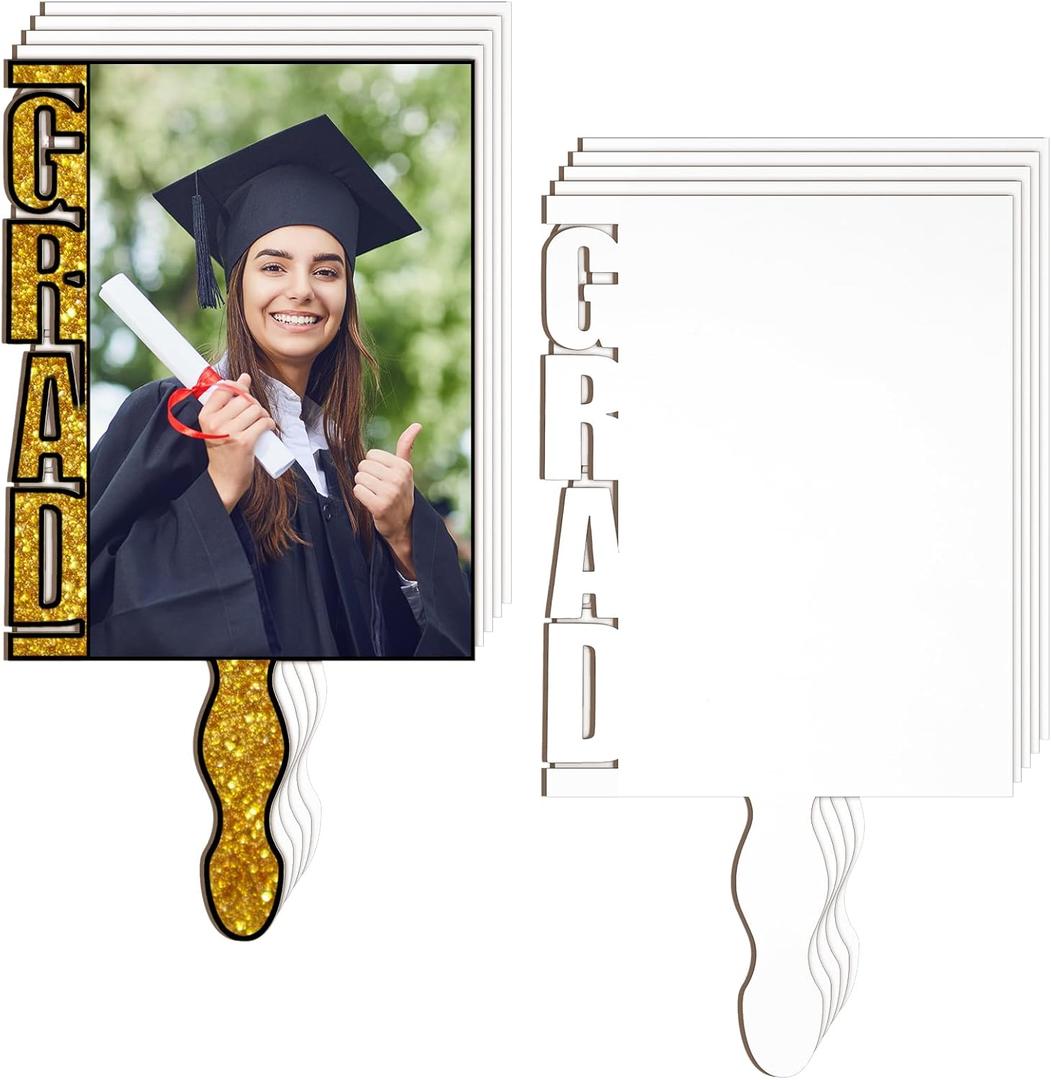 12 Pcs Sublimation Graduation Fans Blank Class of 2026 Gifts DIY Hand Paddle Fan with Wood Photo Frame for Celebrate Graduation Wedding Party(Grad,7.9 x 5.9 Inches)
