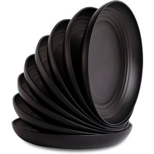 Nook Theory Reusable Wheat Straw Plates 8 Pcs - Non Toxic Kids and Toddler Plate, Microwavable, Dishwasher Safe and Unbreakable Dinnerware (Noir 9")