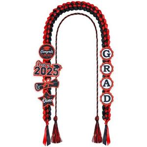 JOTFA Graduation Leis 2025 and Graduation Cords, Graduation Money Leis with 8 Graduation Glitter Patches for Graduation Party Decorations (Graduation Lei & Graduation Cord, Red & Black)
