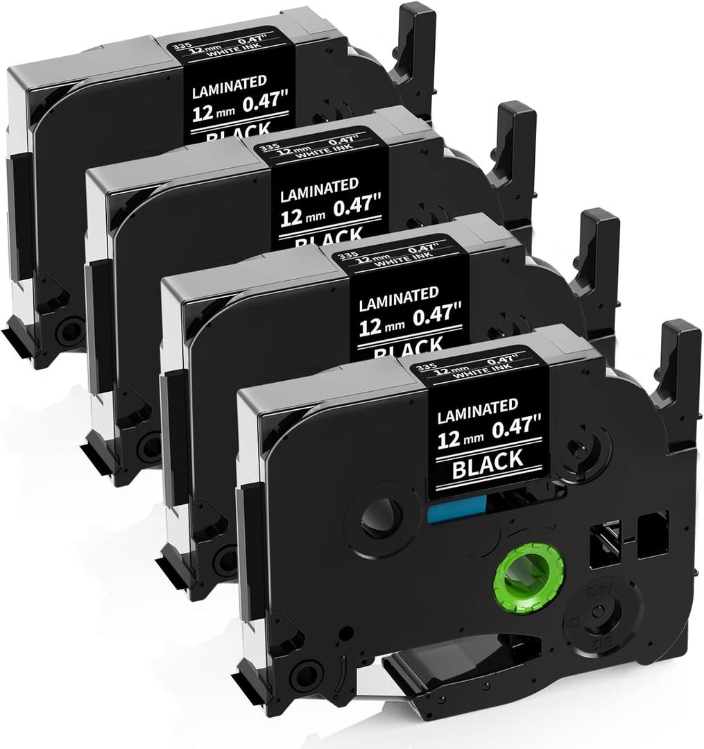 Labelife Label Maker Tape Black Replacement for Brother TZe-335 TZe335 P Touch Label Tape White on Black TZe TZ 12mm 0.47 Laminated for Brother PT-D210 PT-D220 PT-H110 PT-D400 PT-D600, 4-Pack