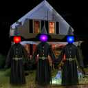 Halloween Decorations Outdoor 5 FT Set of 3 Light Up Witches Holding Hands Witches with Stakes,Scary Screaming Variable Glowing Face Witches for Spooky Garden Statue Decoration Lawn Patio Decor (BK)