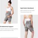 Women Maternity Yoga Shorts Over The Belly, Pregnancy Active Wear Workout Knee Length Leopard Athletic Biker Shorts (Brown, L)