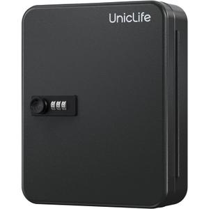 Uniclife 48 Position Key Cabinet with Combination Lock Resettable Black Digital Security Storage Box Steel Key Organizer with Colorful Key Tag Labels Stickers and Hooks