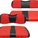 Golf Cart Front and Rear Seat Covers Waterproof and Sun Resistant Marine Grade Vinyl Leather Seat Cover Accessories for Yamaha Drive 2007-2016/Drive 2 2017+,Red(4PCS)