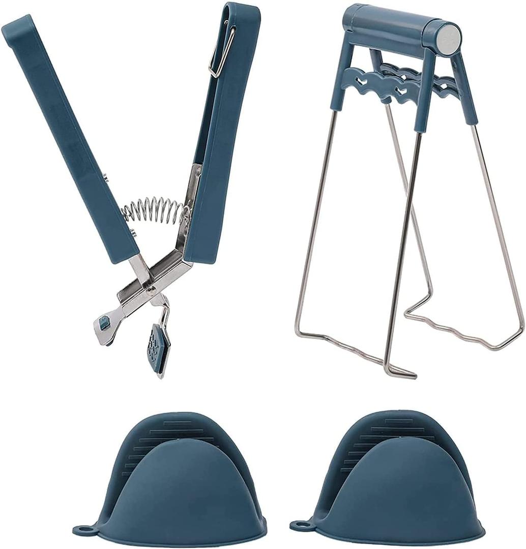 4-Pack(Navy-Blue) Hot Plate Gripper,Stainless Steel Bowl Clip,Kitchen Tongs Bowl Dish Pan Clip Anti-scalding