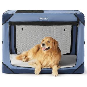 Lesure Collapsible Dog Crate - Portable Travel Kennel for Extra Large Dog, 4-Door Pet Crate with Mesh Windows, Indoor & Outdoor, Blue