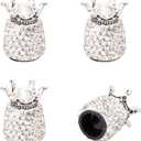 ROSON Valve Stem Caps, 4 Pack Handmade Crown Bling Crystal Rhinestone Car Wheel Tire Valve, Attractive Dustproof Car Accessories, Universal Stem Air Caps Covers for Most Vehicles (White)