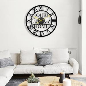 16 Inch Large Outdoor Clock, Modern Black Farmhouse Metal Roman Decorative Clock Above a Doorway, Silent Battery Operated Analog Wall Clock for Living Room, Kitchen, Office