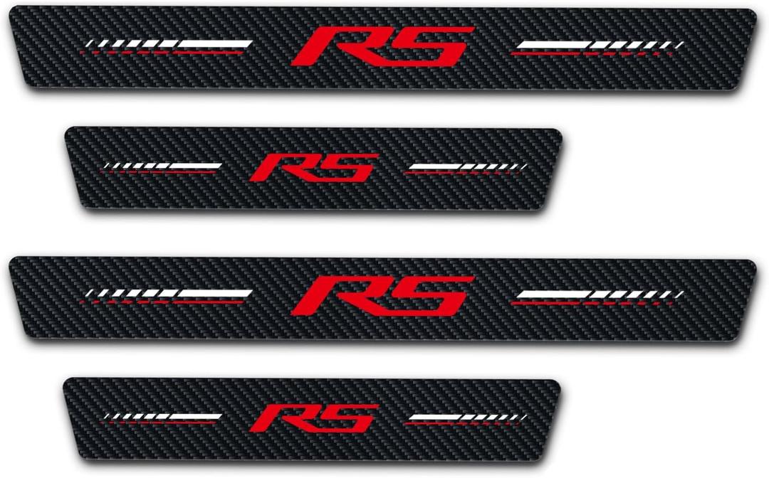 4Pcs Door Sill Plate Protectors Compatible with Chevy Camaro RS Car Accessories, Carbon Fiber Leather Door Sill Stickers for Camaro RS Auto Accessories