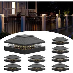 8 Pack Solar Post Cap Lights, 4x4 Fence Post Solar Lights, Waterproof Outdoor Post Lights for Garden Patio Porch, Warm/Neutral/Cool White Lighting, for Vinyl/Wooden Posts