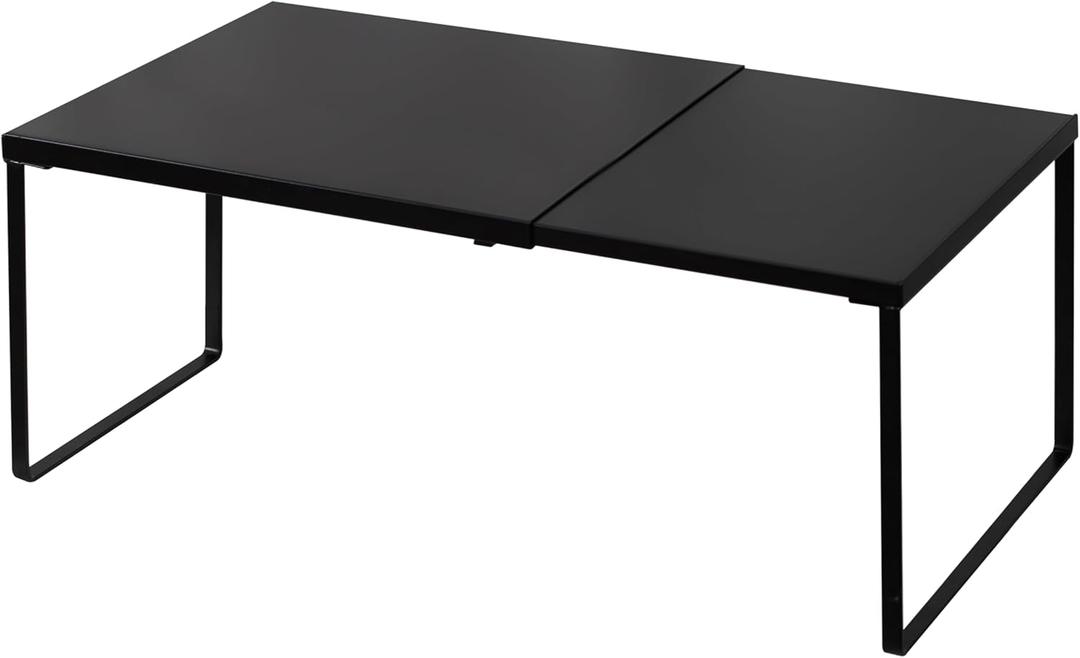 Nxconsu Cabinet Shelf Expandable Organizer Riser Rack for Kitchen Pantry Cupboard Under Sink Countertop Home Organization Extra Storage Space Saver Heavy Duty Metal Edgeless Design Black Large (10D * 14.56-24.6W * 8.46H)