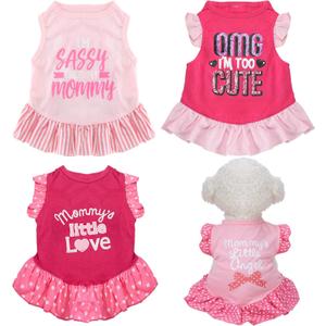 Weewooday 4 Pieces Pet Dress Shirt Cute Pink Dog Sundress Printed Dog Princess Dress Puppy Summer Apparel Clothes Pet Skirt Shirt with Ruffles Cloth for Small Dogs Cats Puppy(S)