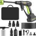 Cordless Portable Washer, Handheld Washer, Battery Operated Washer for Car Home Outdoor Patio Garden, Lightweight Car Washer, Washer with Foam Pot, Cleaner with 23FT Elastic Hose (PowerGreen)