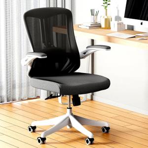 Office Chair Ergonomic Desk Chair with 350LBS Capacity, Comfort Computer Chair, Mid Back Gaming Chair for Long Hours with Wheels, Adjustable Height, Lumbar Support, Flip-up Armrest , White/Black 