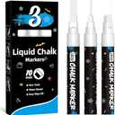 3 Jumbo Erasable Chalk Markers White-10mm White Car Window Markers for Glass Washable, Chalk Pens White Liquid Chalk Pens for Blackboard, Mirror, Non-Porous Surface, Just Married Car Decorations